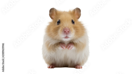 фотографія Isolated cute adorable golden hamster standing up on hind legs with folded paws
