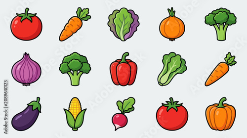Obraz na plátně Collection of fresh vegetable icons