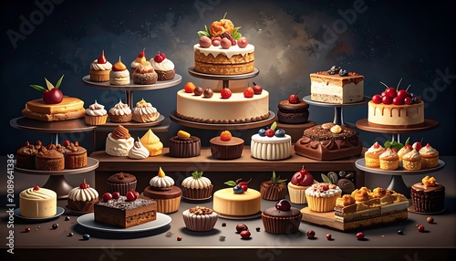 A vibrant display of assorted sweet treats on multiple wooden platters