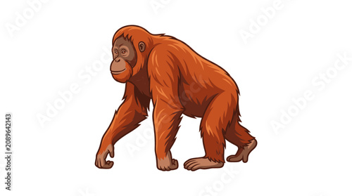 Photography Orange Orangutan Walking on All Fours in Natural Habitat.