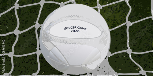 Soccer ball in net with text vector illustration