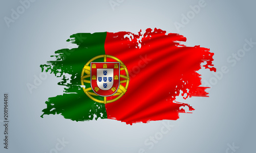 Portugal flag made in brush stroke background. Dynamic design in the form of a brush stroke.