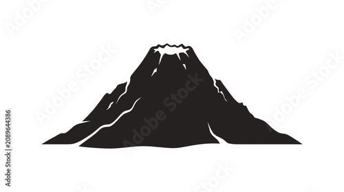 Photography Silhouette of a majestic volcano erupting with white smoke against a white backg