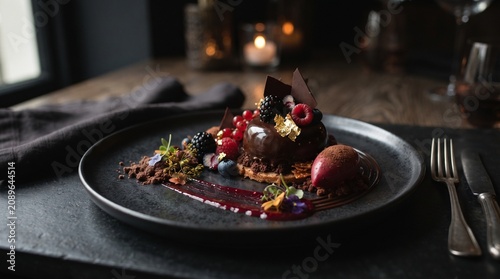 Luxury Chocolate Dessert on Dark Plate