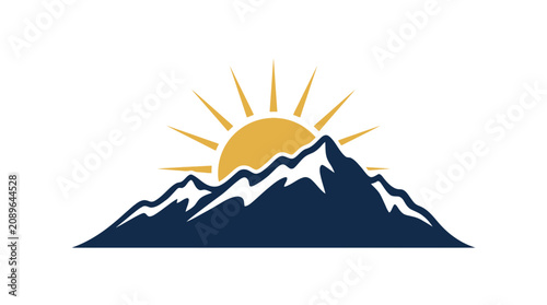 Tableau sur toile Sunrise Over Majestic Mountain Peaks, Golden Sunburst, Nature Landscape