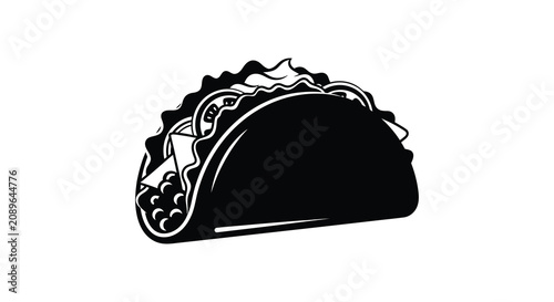 Photos Black silhouette of a taco with fillings against a white background silhouette