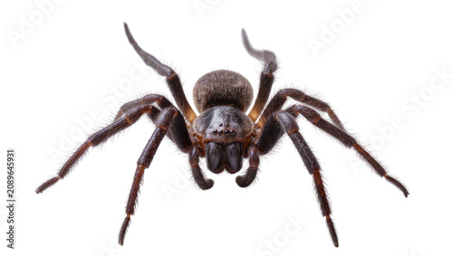 Photography Isolated macro studio shot of a brown furry spider, fearsome venomous arachnid w