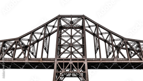 Foto Isolated view of a heavy industrial steel truss bridge structure, old architectu