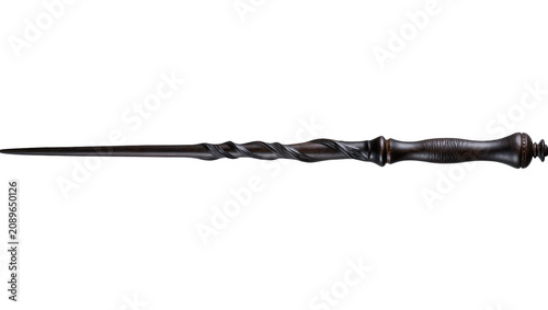 Fotografía Isolated dark magical wizarding wand with intricate twisted wood design and deta