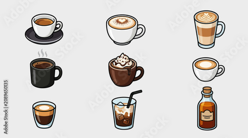 Obraz na płótnie Collection of hot and cold coffee drinks