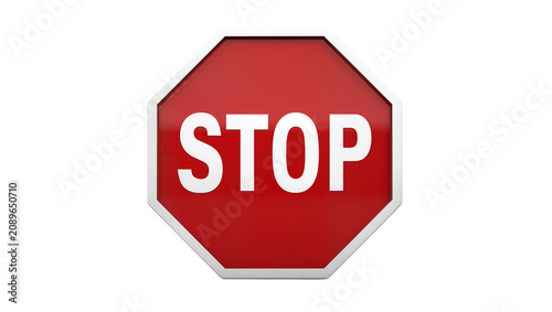 Isolated red octagonal STOP road sign with metallic border, clear and bright illustration.