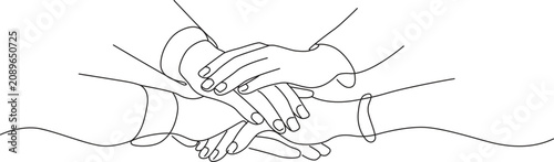 Schilderij op canvas Handshake line drawing on white background continuous one line art style