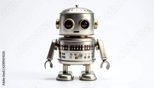 Miniature vintage silver robot toy with mechanical details