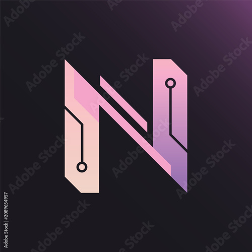 Letter N Technology Logo Design, N Circuit Monogram Logo for Digital Network Software Brand
