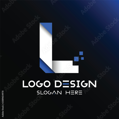 Letter L Technology Logo Design, L Geometric Pixel Monogram for Digital Software Brand