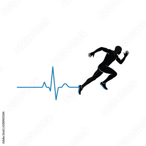 Athlete Running Fast with Heart Rate Line Graph Illustration