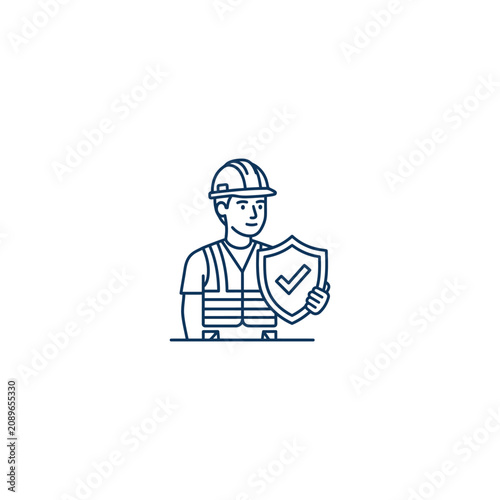 Worker Holding Shield with Checkmark in Industrial Setting