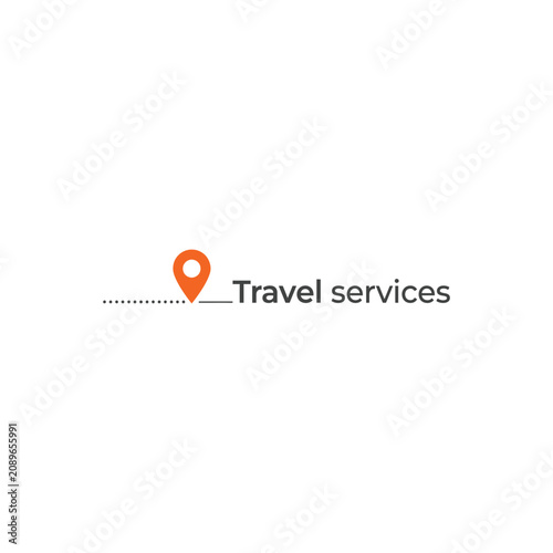 A travel services logo featuring an orange location pin and text on a white background