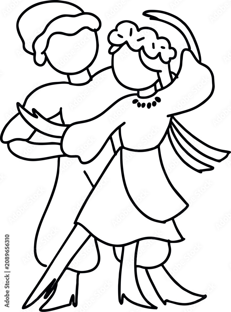 Fototapeta premium Minimalist Ukrainian couple dancing traditional folk dance vector line art