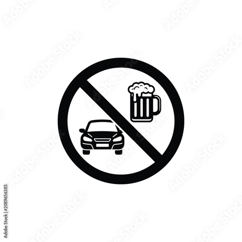 Prohibition sign displays a car and beer mug with a diagonal line