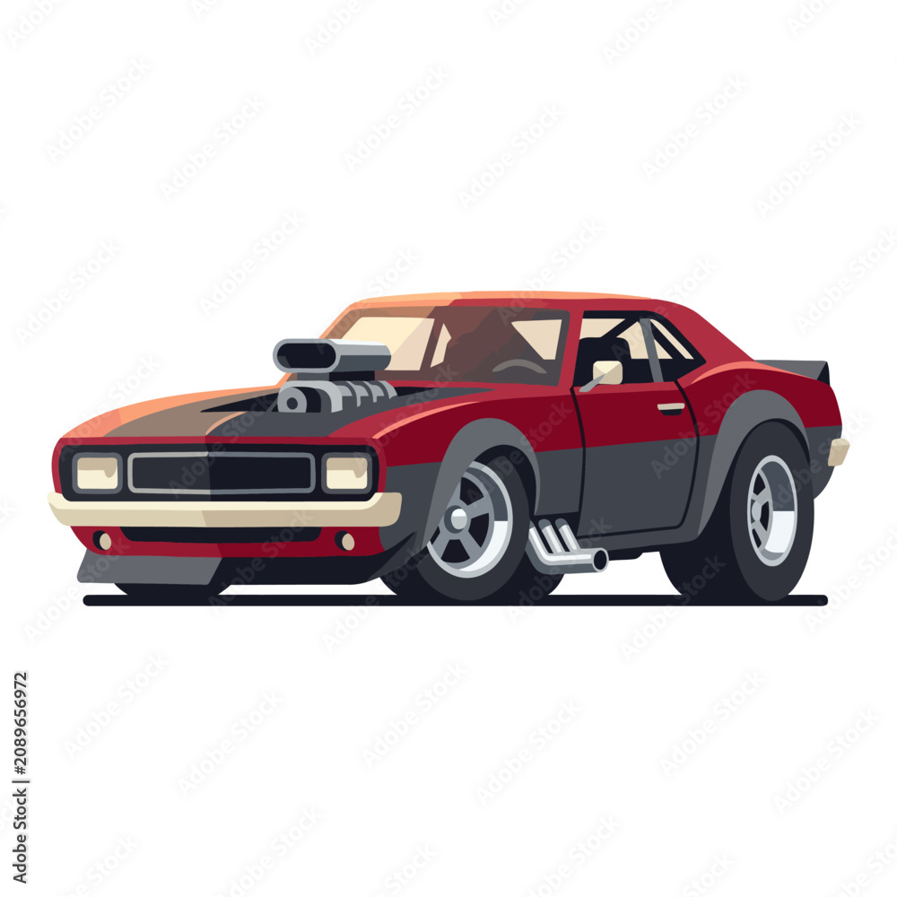 Obraz premium Vintage Muscle Car with Supercharger on White Background