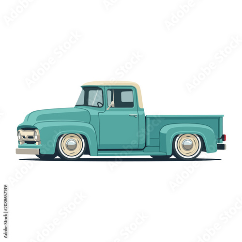 Retro Turquoise Classic Pickup Truck, Vintage Vehicle, Isolated
