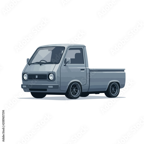 Vintage Grey Mini Truck Illustration on White Background