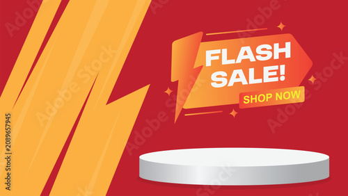 Dynamic flash sale background with bold geometric shapes and a product display podium for promotional campaigns.