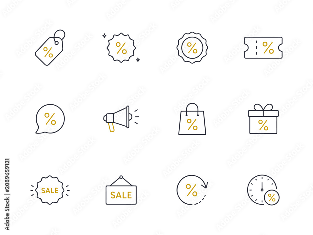 Fototapeta premium Discount icons set with sale tags and percentage symbols