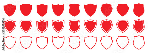 Bild auf Leinwand Set of red shield in different shapes with solid and outline styles on transpare