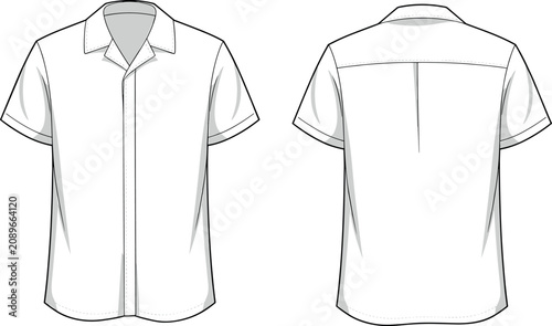 Fotografía Technical flat sketch of men's short sleeve camp collar shirt with notched lapel