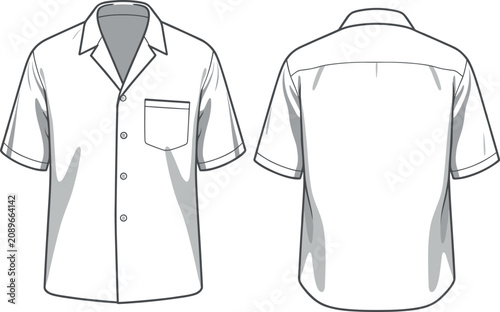 Schilderij op canvas Technical flat sketch of men's short sleeve camp collar shirt with notched lapel