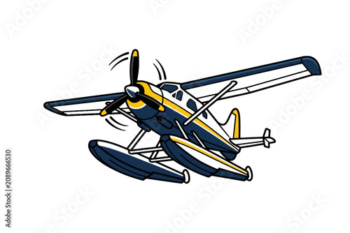 Seaplane Flying Isolated on White Background Illustration