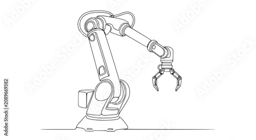 Robotic Arm Line Drawing: Industrial Automation, Manufacturing Technology, Futuristic Engineering