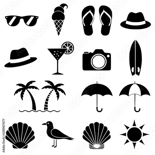 summer icons set