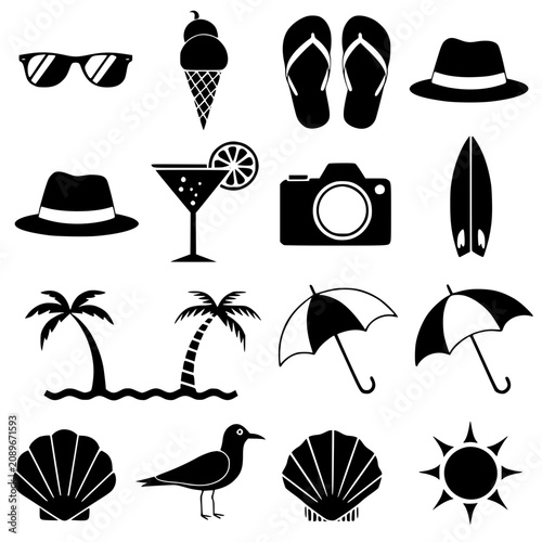 summer icons set