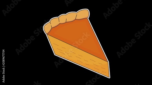 Seamless looping animation of a swaying pumpkin pie slice for Thanksgiving dessert and holiday concepts. Flat style sticker design element isolated on transparent alpha channel background