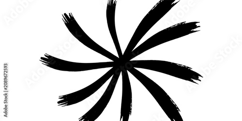 Photos Abstract graphic element featuring a single black paint brush stroke forming a grunge textured horizontal line or minus sign isolated on a white background