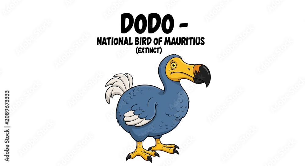 Obraz premium Cartoon illustration of the dodo bird, an iconic extinct avian species historically from Mauritius, depicted with unique features and a touch of melancholic charm