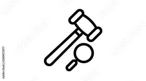 Canvastavla A gavel and magnifying glass are shown in a simple line drawing.