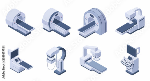 Cuadro en lienzo Isometric medical equipment and technology devices illustration.