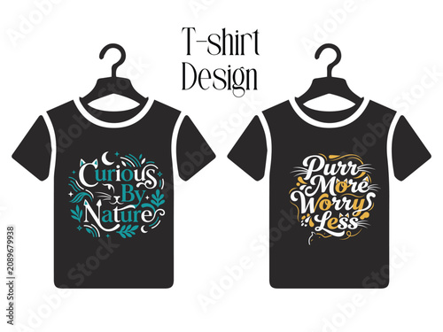 Foto Two black t-shirts with creative typography designs for casual wear and expressi