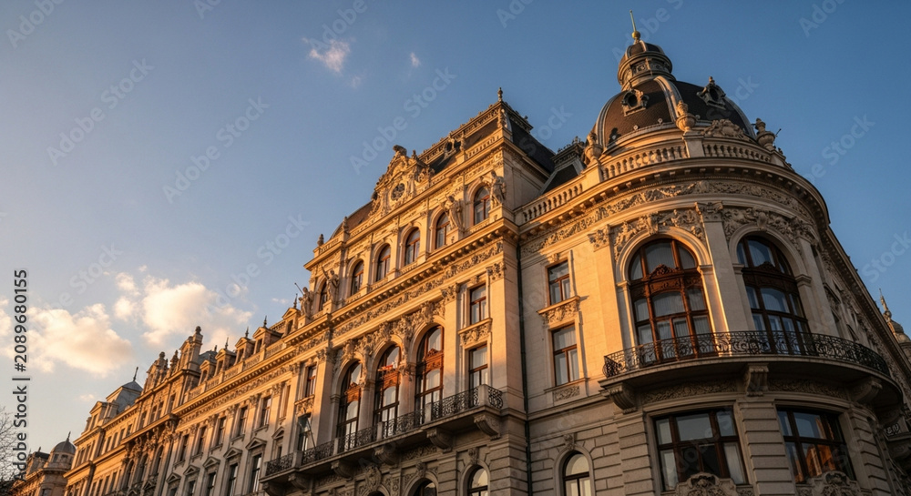 Fototapeta premium Grand Baroque Building Facade at Sunset