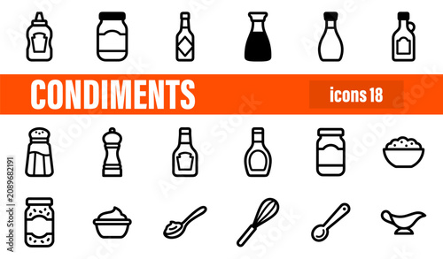Cuadro en lienzo Kitchen Condiments and Sauces Icons