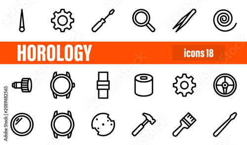 Horology and Watchmaking Line Icon Set