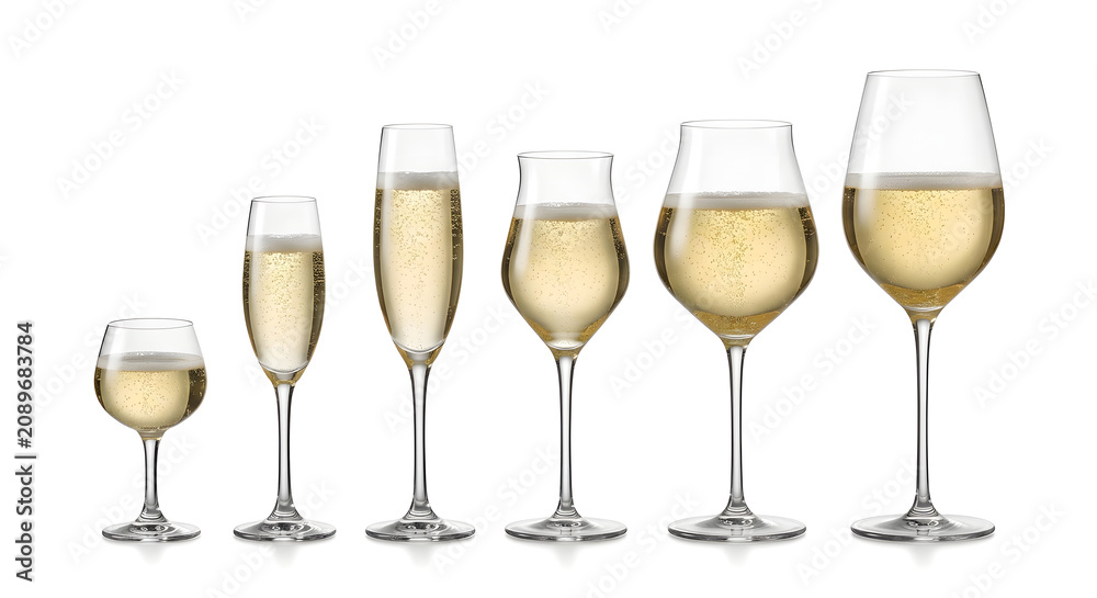 Fototapeta premium Champagne and Sparkling Wine Glasses Arranged by Size