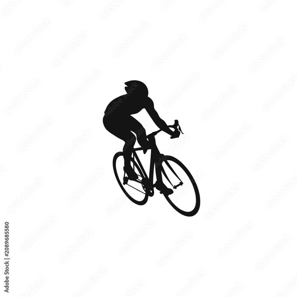 Fototapeta premium Cyclist speeds forward on a racing bicycle captured as a minimalist black silhouette graphic.