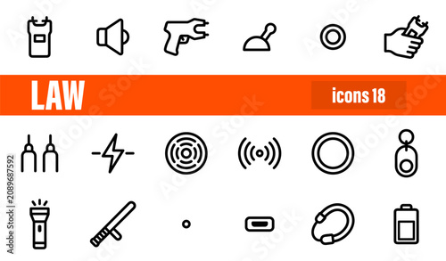 Bild auf Leinwand Set of 18 Law Enforcement and Self Defense Icons