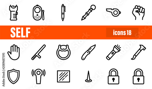 Obraz na płótnie Set of 18 Self-Defense and Personal Security Icons