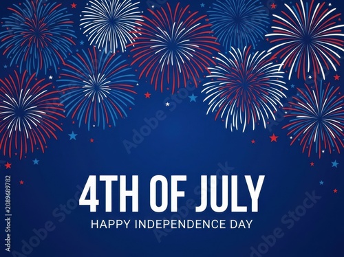 4th of july independence day background with fireworks and stars on a blue backdrop